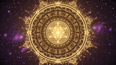 Golden Merkaba Mandala in Cosmic Nebula
