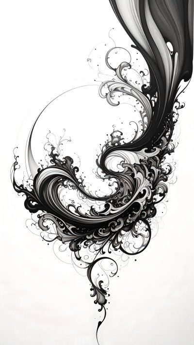 Elegant black and white swirling ink abstract design