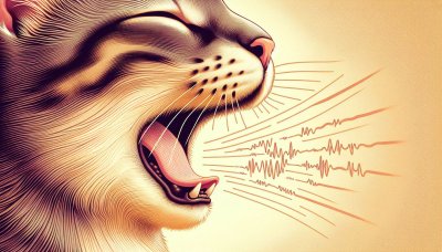 Cat Meowing Illustration: Sound Waves & Sepia Tones