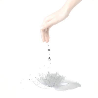 Hand dripping water onto lotus flower illustration