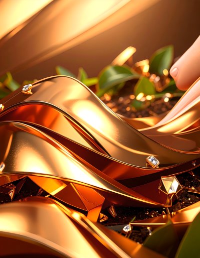 Luxurious gold ribbon and diamonds, symbolizing ambition and success