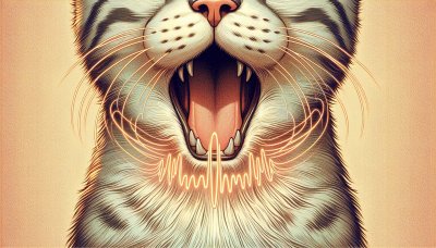 Cat roaring with glowing orange sound waves illustration