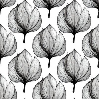 Black & white seamless pattern of translucent skeletal leaves illus...