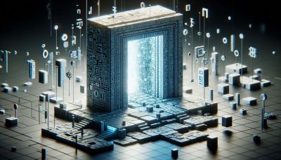 Futuristic portal gateway with radiant light against a dark background