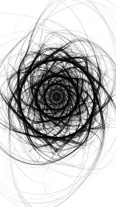 Abstract black swirling lines creating a chaotic vortex on white