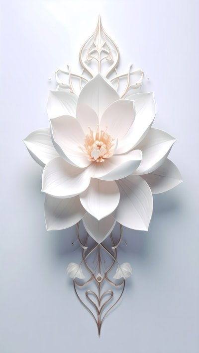 Elegant white paper lotus flower with delicate gold ornament