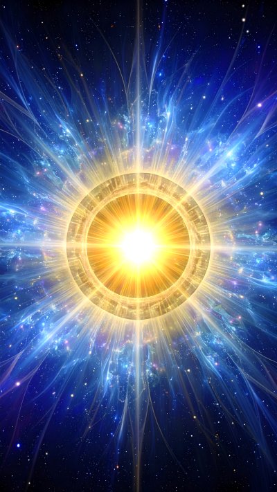 Radiant cosmic explosion of light and energy, symbolizing creation