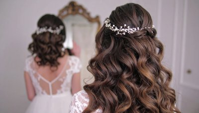 Elegant bride admires reflection, a vision of love and celebration