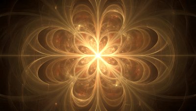 Golden fractal bloom radiating warmth, symbolizing transformation