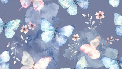 Dreamy watercolor butterflies and delicate flowers