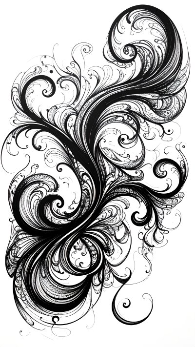 Intricate black and white swirling abstract organic design
