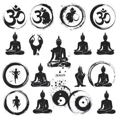 Artistic Om and Buddha Silhouettes in Black and White