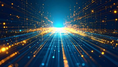 Digital Universe with Glowing Data Streams and Connections