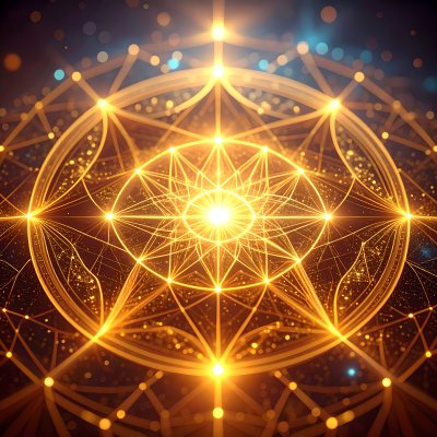 Golden geometric mandala radiating light, inspiring wonder