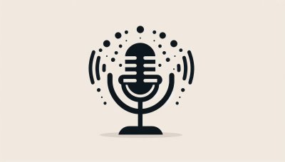 Minimalist microphone illustration with sound waves, podcasting concep