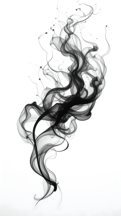 Abstract black and grey smoke or ink swirl on white background