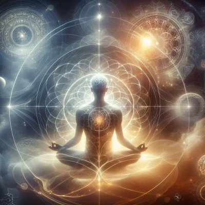 Person Meditating with Light Radiance, Connected to Universe in Abstra