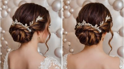 Elegant bridal updo with sparkling crystal hair accessories