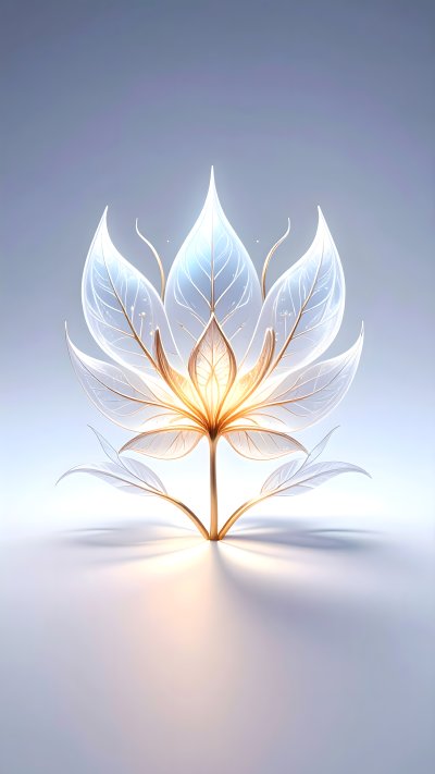 Glowing crystal lotus flower illustration with golden light