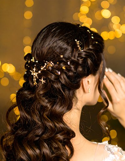 Braided updo with celestial pins: wonder & magic