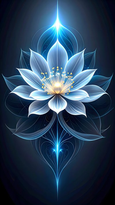 Ethereal glowing blue lotus flower with abstract energy lines