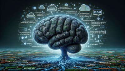 AI Brain Illustration with Code Network, Digital Art