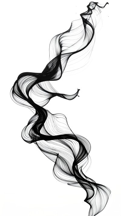 Abstract black flowing dynamic shape on white background