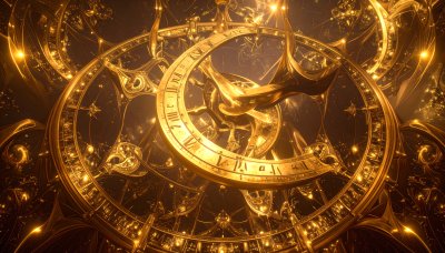 Golden Celestial Orrery with Roman Numerals, Evoking Wonder