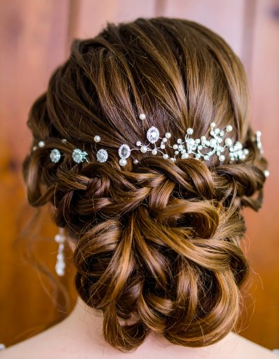 Elegant Bridal Updo with Pearl and Crystal Hair Accessories
