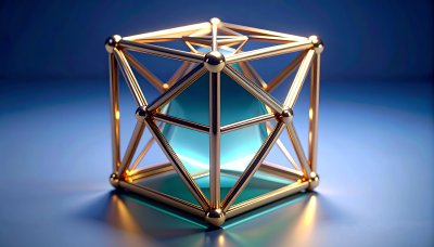 Golden geodesic sphere with blue core, symbolizing connection