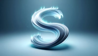 Ethereal S letter composed of luminous white and blue fibers