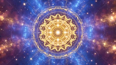 Cosmic mandala radiating light and celestial wonder