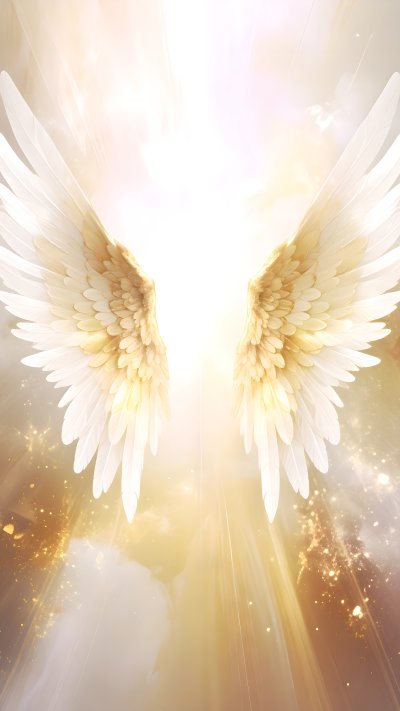 Ethereal Angel Wings in Golden Light, evoking Wonder and Serenity