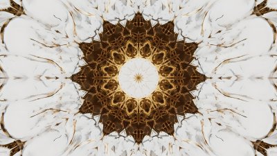 Golden mandala on white marble, evoking wonder and luxury