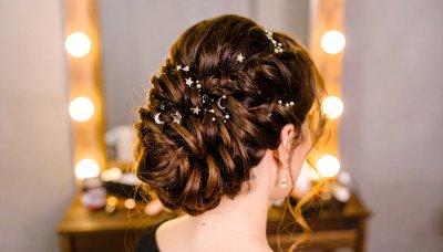 Celestial star and moon bridal hairstyle