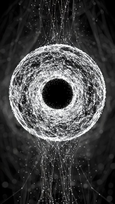 Abstract glowing network ring on dark background, technology concept