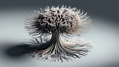 Abstract tree of letters and typography on gray background