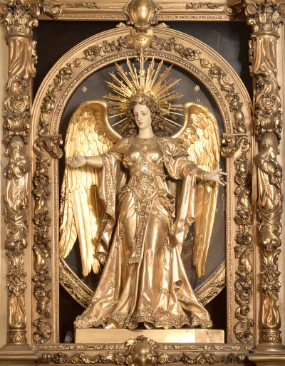 Golden Angel Statue with Intricate Details, Evoking Divine Presence