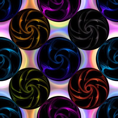 Seamless abstract pattern of colorful swirling energy vortexes on g...
