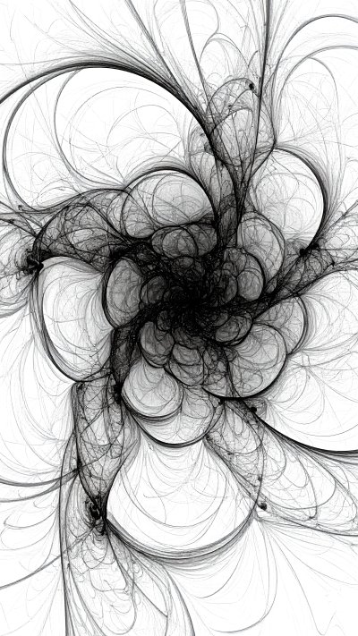 Abstract black and white intricate swirling organic fractal
