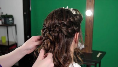Braided hairstyle on green screen for beauty compositing