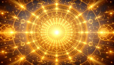 Golden mandala, divine light, cosmic wonder, spiritual enlightenment
