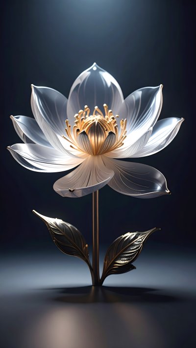 Luminous translucent lotus flower with golden details, elegant art